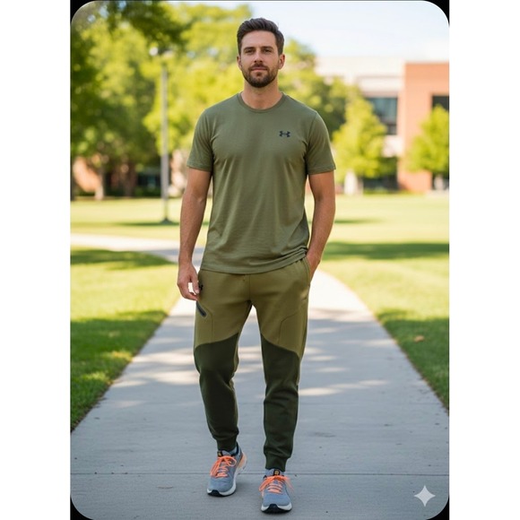 Under Armour Mens UA Unstoppable Fleece Joggers Large Green Black Zipper Pockets